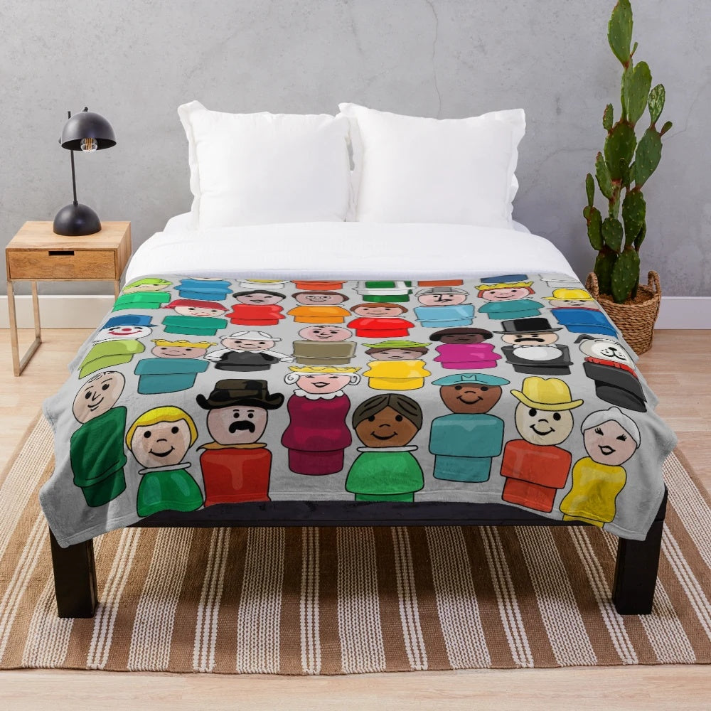 Plush blanket with retro neighborhood characters