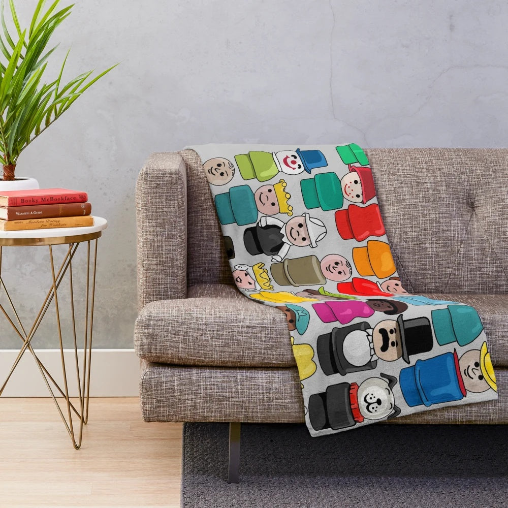 Plush blanket with retro neighborhood characters