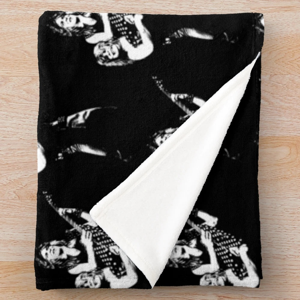 Retro plush blanket featuring a stencil design for classic rock fans