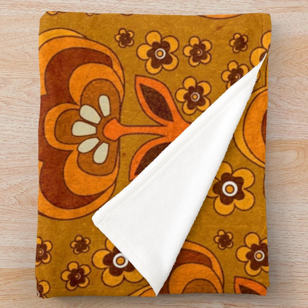 Vibrant retro-inspired plush blanket for a cozy spring night