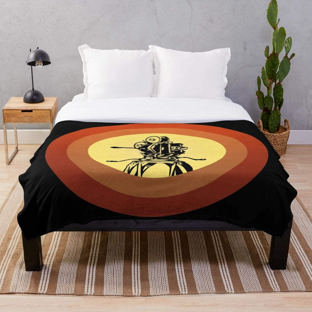 Retro plush blanket featuring old school filmmaking design