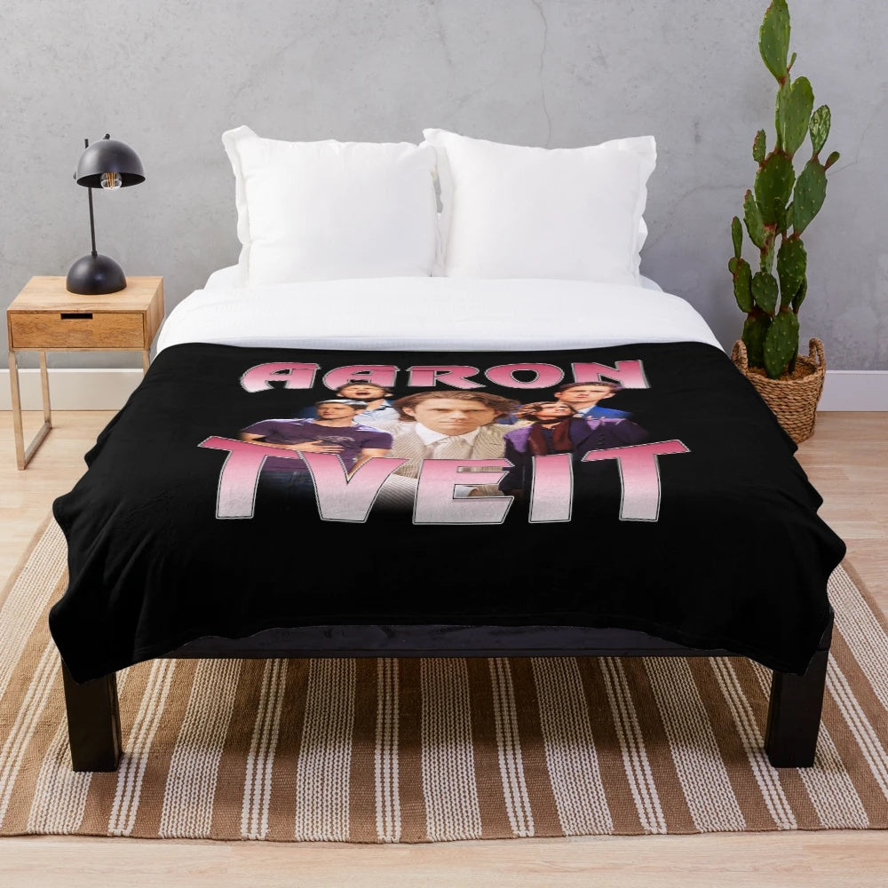 Retro-style plush blanket featuring Broadway star Aaron Tveit and the musical Les Misérables