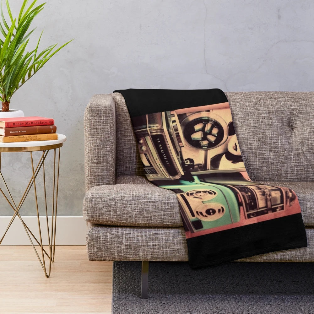 Retro plush blanket with vintage movie design