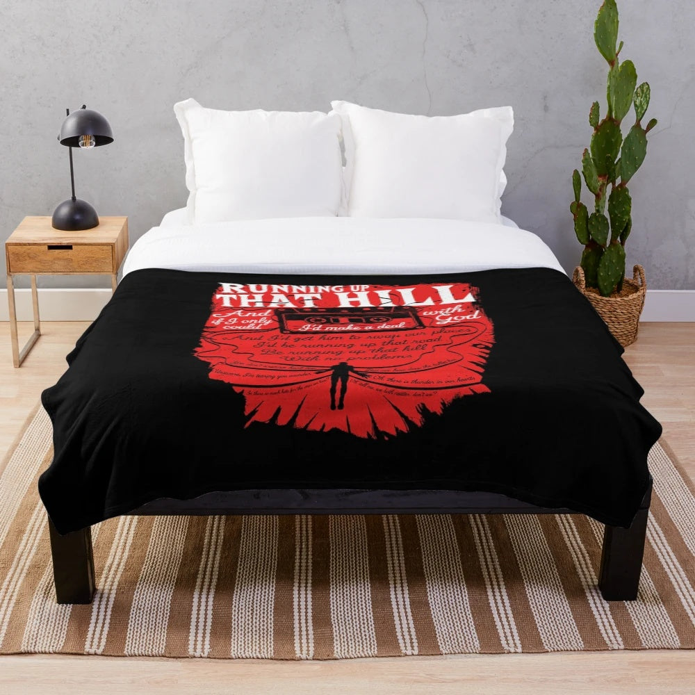 Retro plush blanket featuring Stranger Things "Running Up That Hill" design