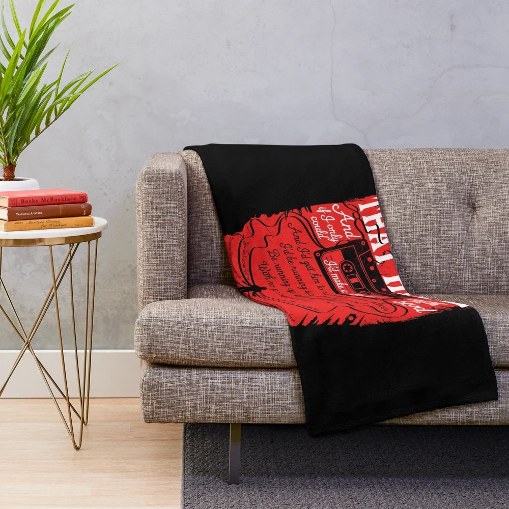 Retro plush blanket featuring Stranger Things "Running Up That Hill" design