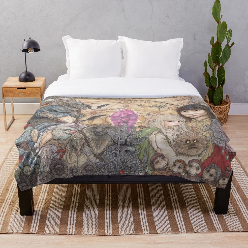 Cozy plush blanket featuring the iconic characters and imagery from the classic 80s fantasy film 'The Dark Crystal