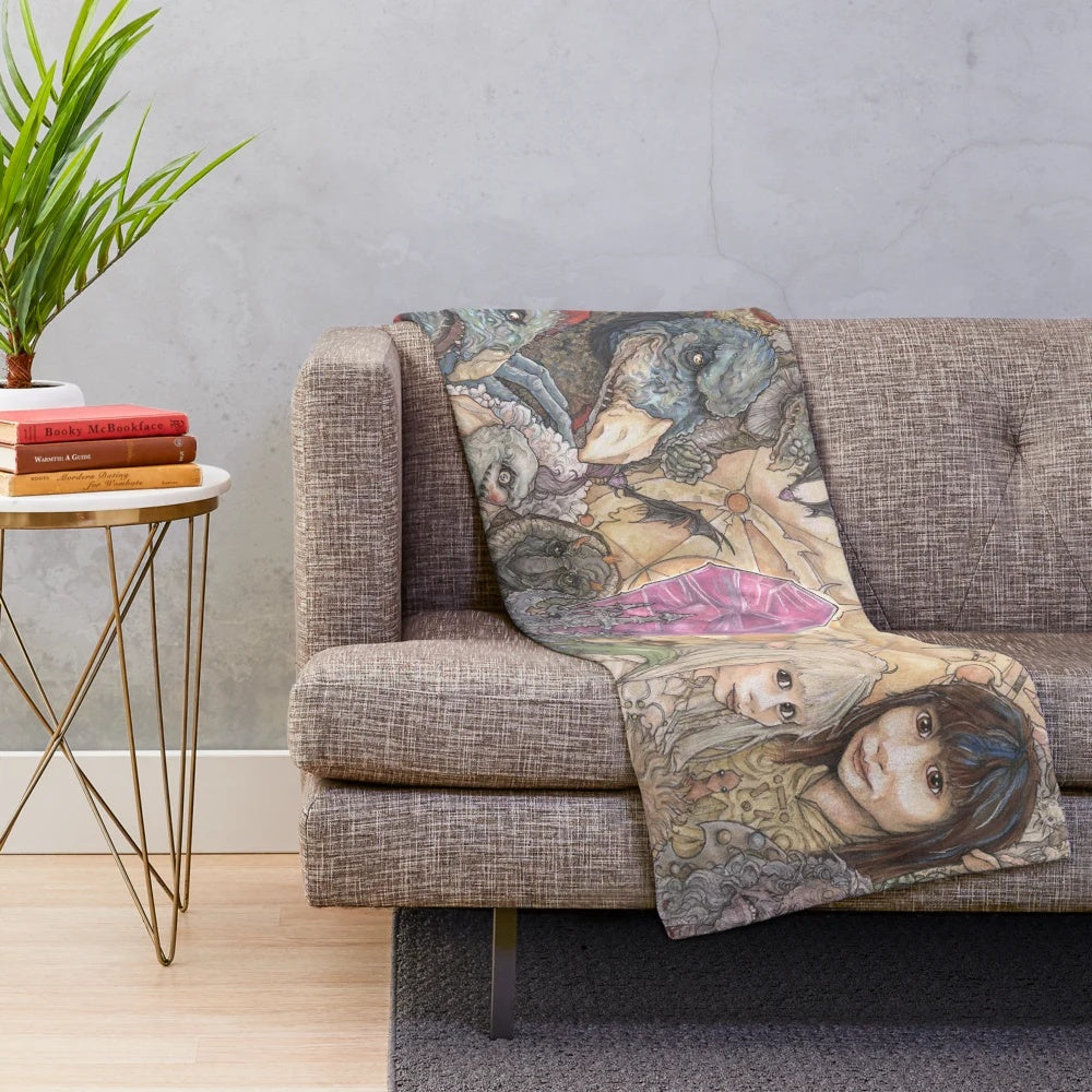 Cozy plush blanket featuring the iconic characters and imagery from the classic 80s fantasy film 'The Dark Crystal