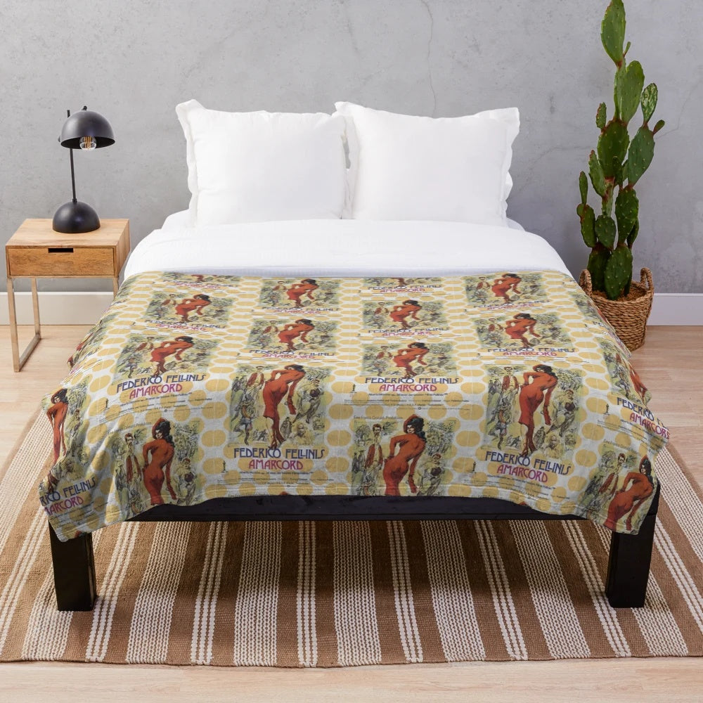 Amarcord-inspired plush blanket featuring vintage cinema artwork