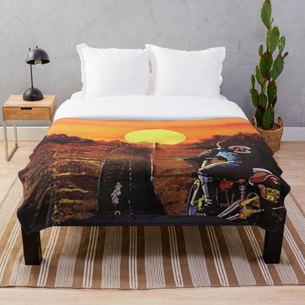 Plush blanket featuring retro artwork inspired by the 1974 cult classic film 'Stone