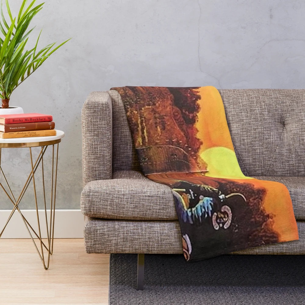 Plush blanket featuring retro artwork inspired by the 1974 cult classic film 'Stone