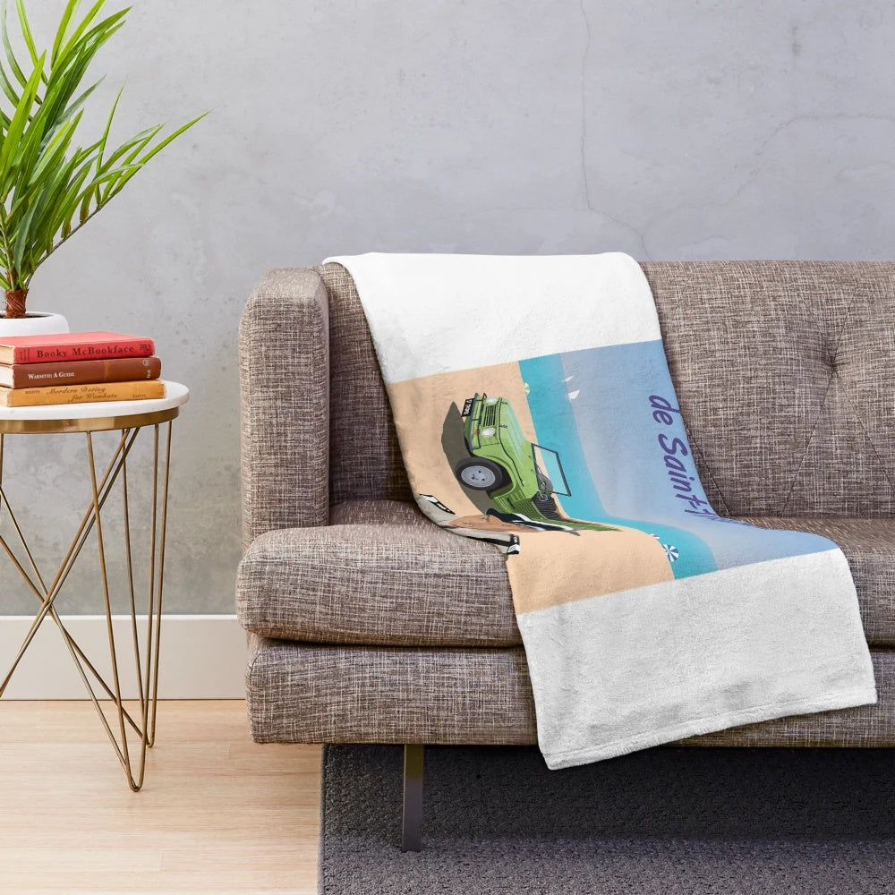 Retro plush blanket featuring Louis de Funes from the classic French comedy film The Gendarme of Saint Tropez