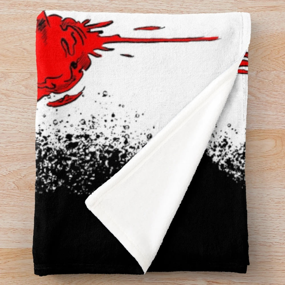 Plush blanket featuring imagery and references to the cult classic horror film The Thing
