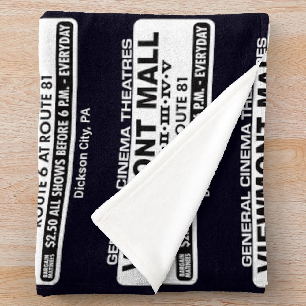 Cozy plush blanket featuring the iconic General Cinema logo from the Viewmont Mall in Scranton, PA