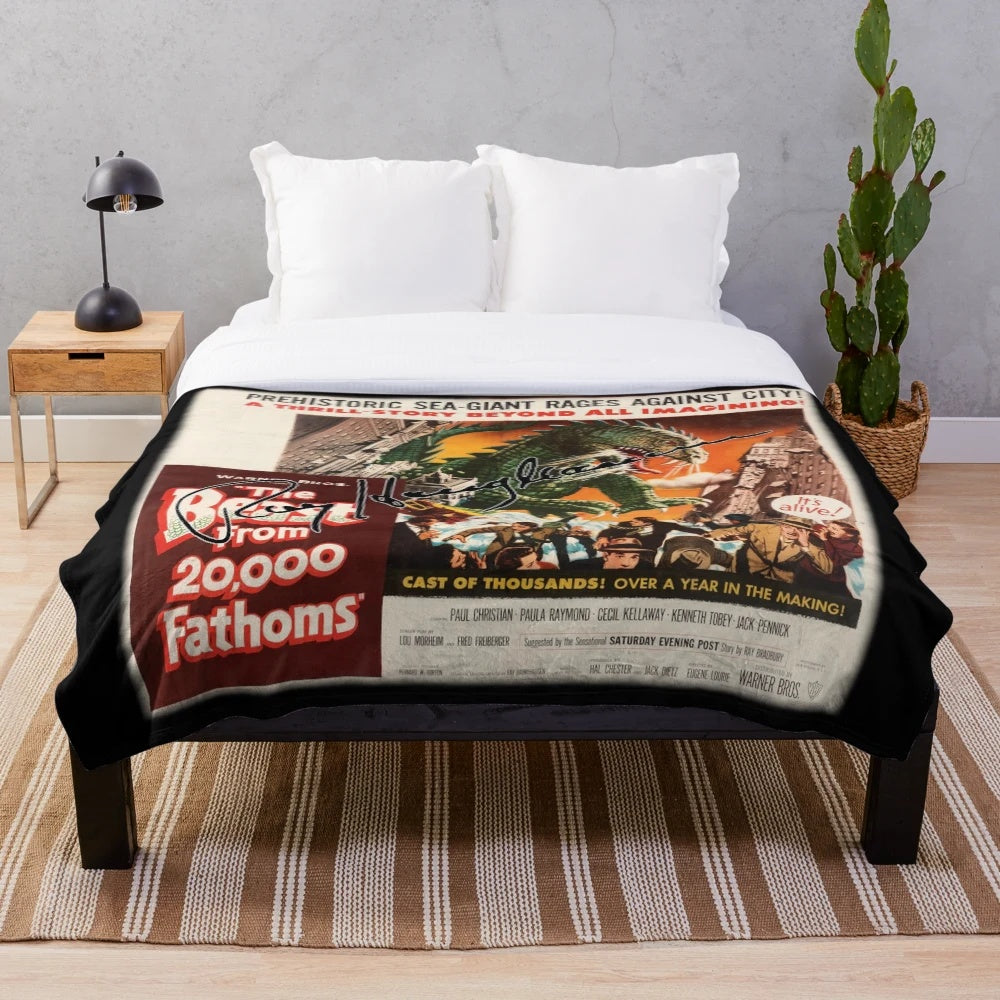 Plush blanket featuring the iconic monster from the classic 1953 film The Beast from 20,000 Fathoms
