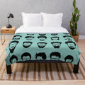 Retro plush blanket featuring a design with facial hair and eyeglasses