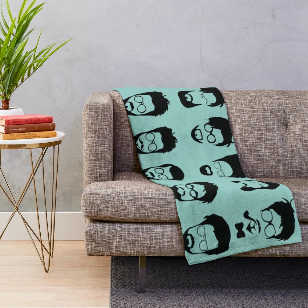 Retro plush blanket featuring a design with facial hair and eyeglasses