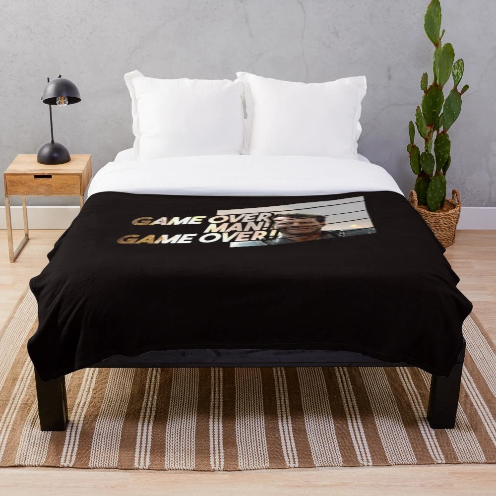 Plush blanket featuring the iconic "Game Over Man!" quote from the character Private Hudson in the movie Aliens