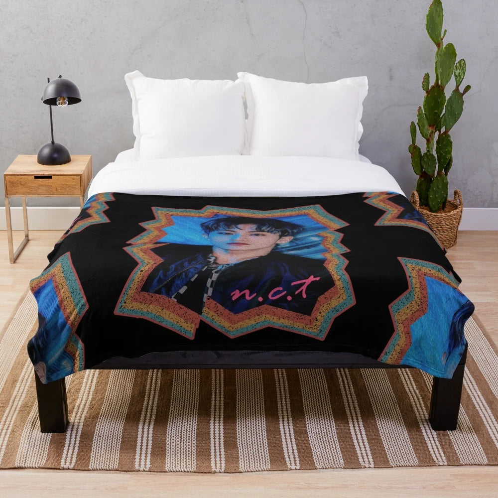 Mark Lee NCT inspired colorful retro oil painting design plush blanket