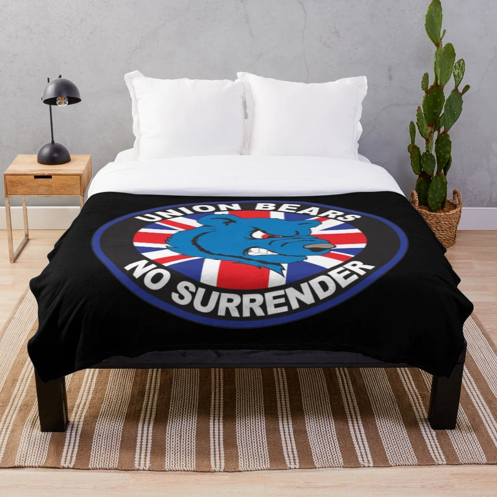 Retro plush blanket featuring the Rangers football club design