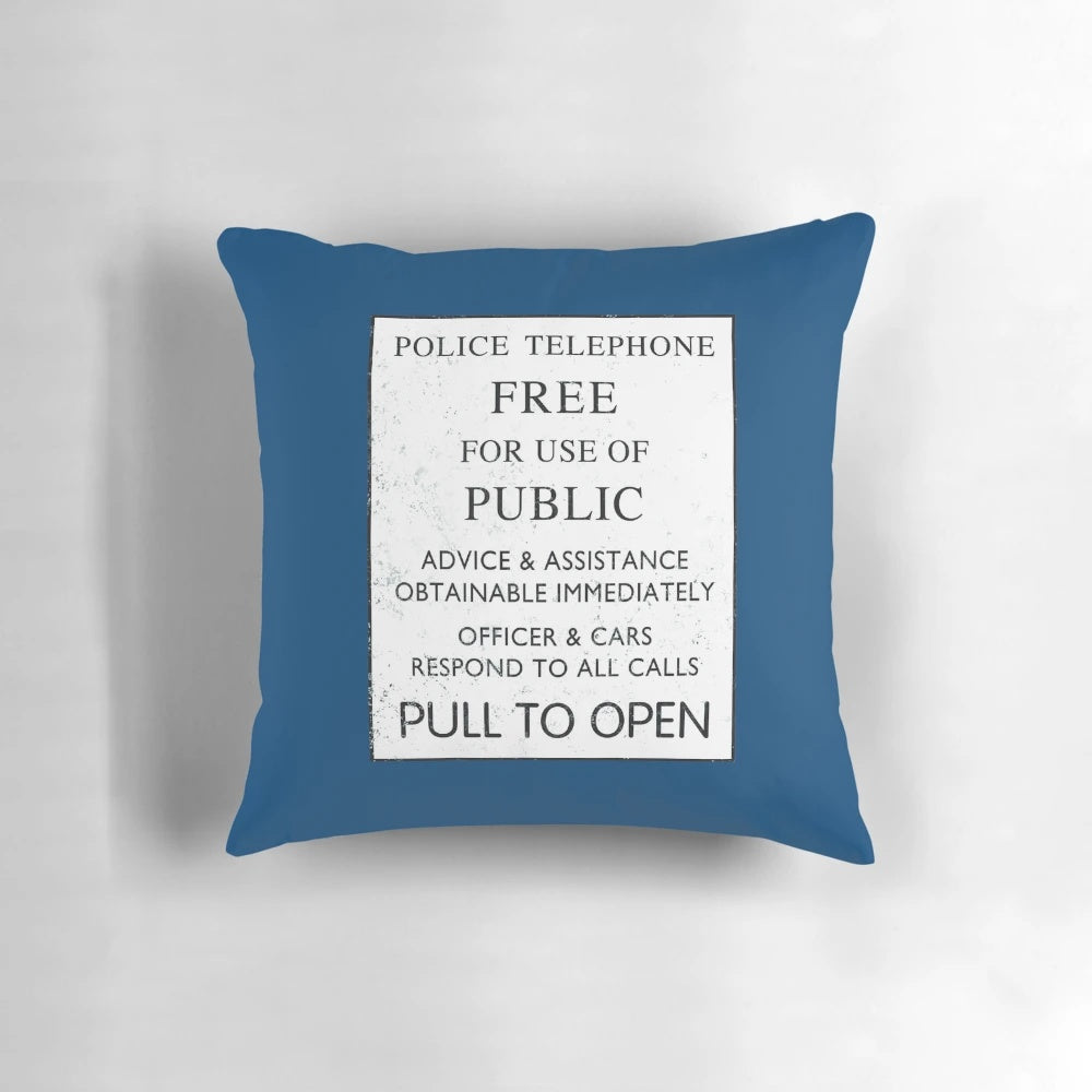 Retro police telephone pillow with iconic TARDIS design, perfect for Doctor Who fans