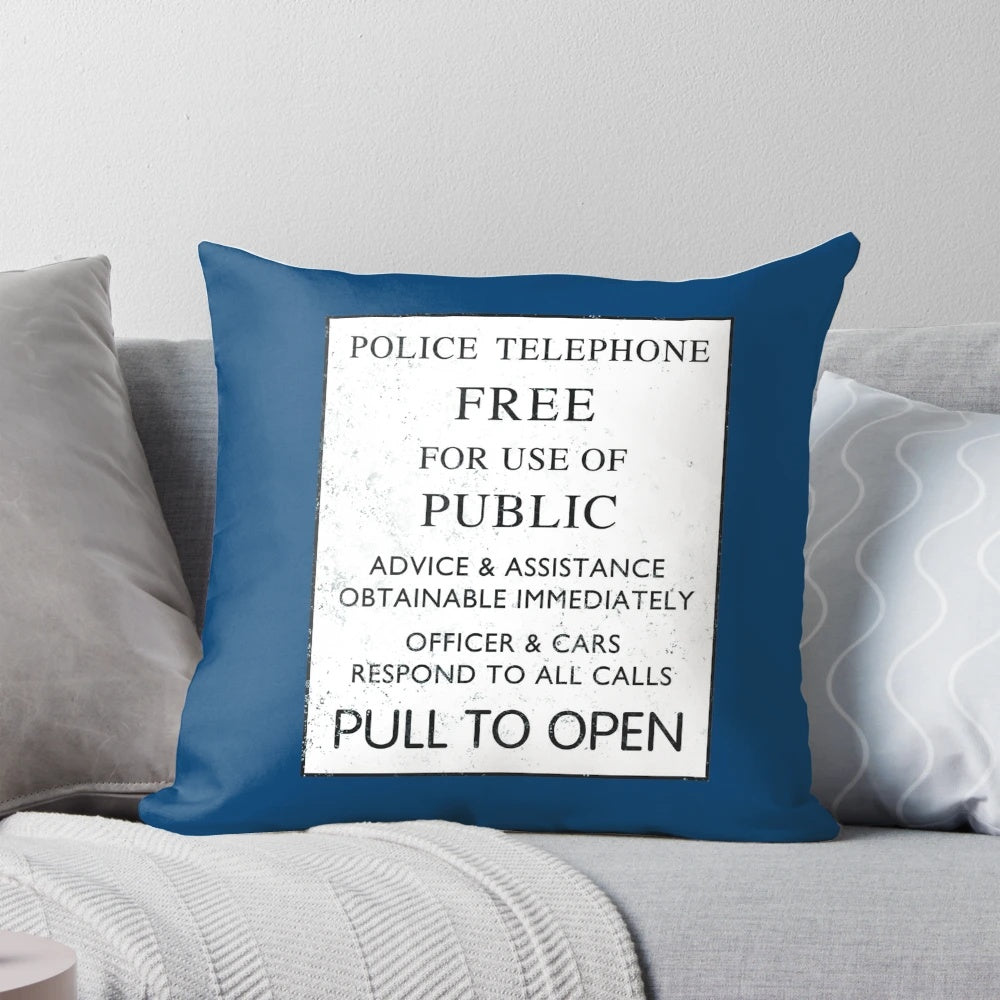 Retro police telephone pillow with iconic TARDIS design, perfect for Doctor Who fans