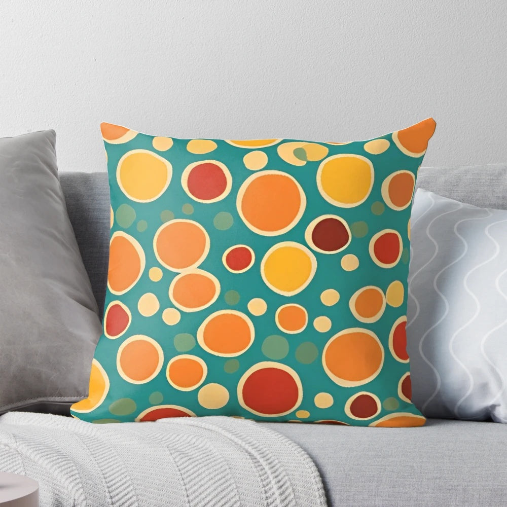 Bold retro polka dots pattern pillow with a vibrant 1960s vintage design
