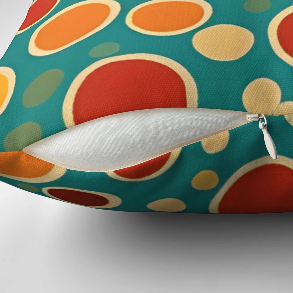 Bold retro polka dots pattern pillow with a vibrant 1960s vintage design