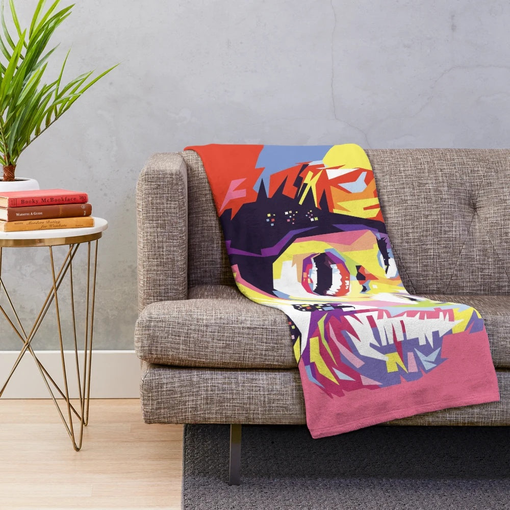 Vibrant polygonal Marilyn Monroe plush blanket with abstract art design