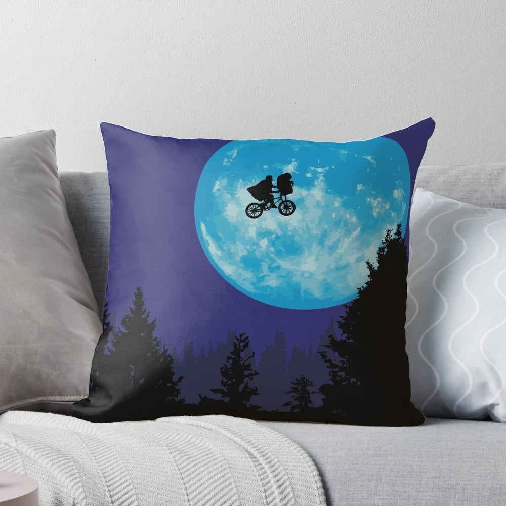 Illustrated E.T. the Extra-Terrestrial pillow in a retro pop art style