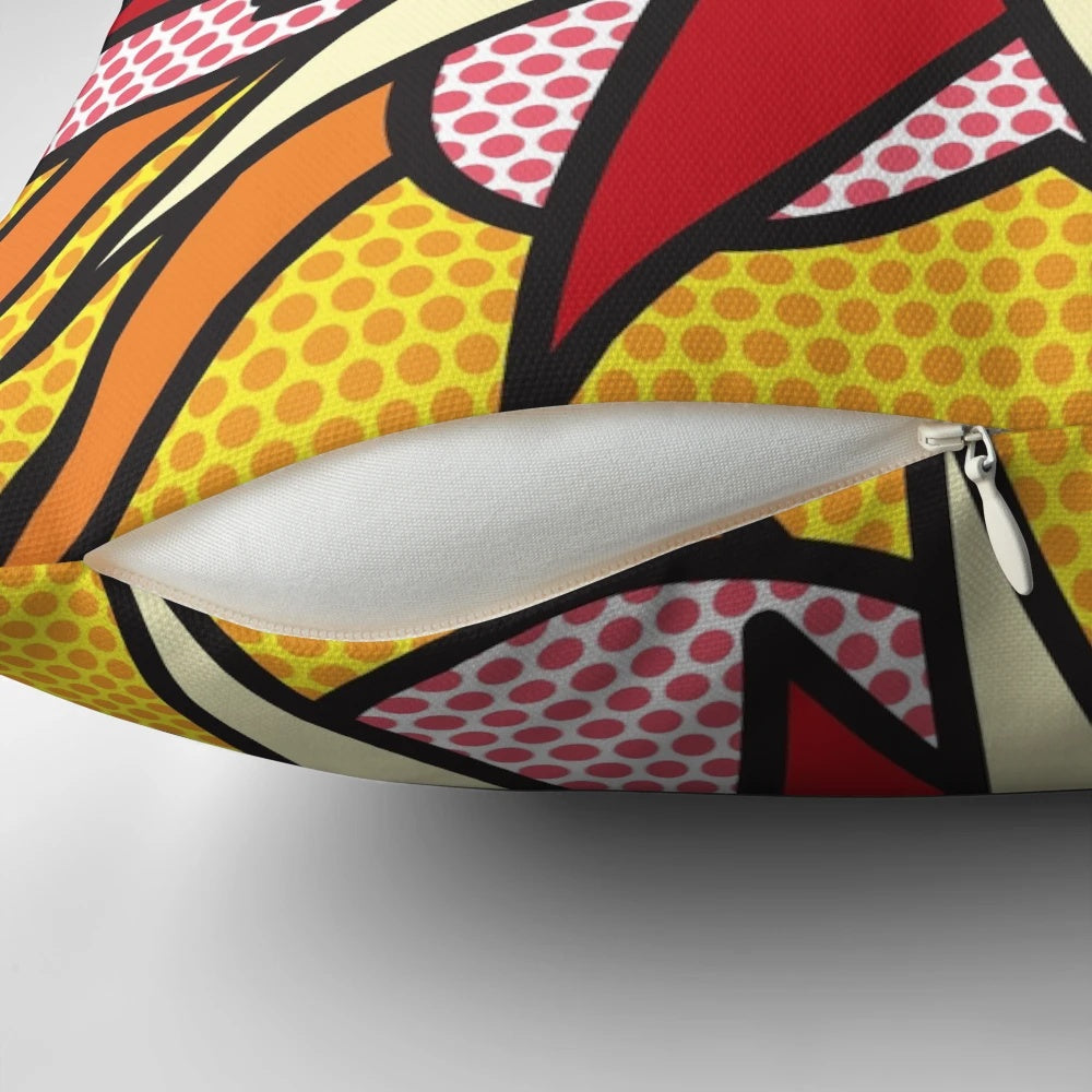 Retro pop art inspired pillow with vibrant comic book design