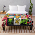 Retro pop art plush blanket with vibrant colors and patterns