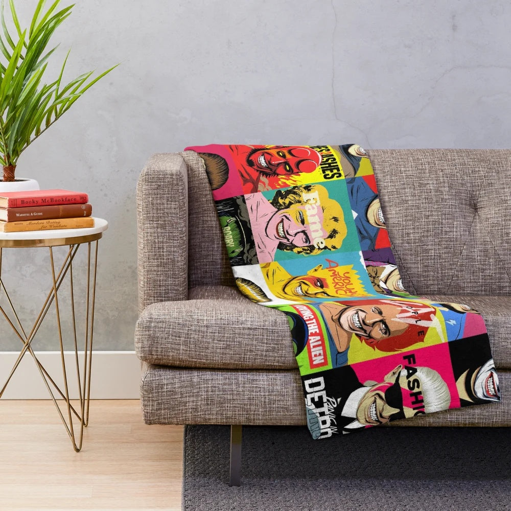 Retro pop art plush blanket with vibrant colors and patterns