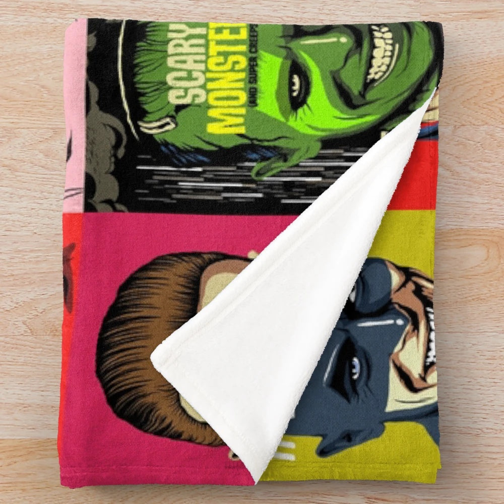 Retro pop art plush blanket with vibrant colors and patterns