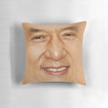 Retro-style pillow featuring a stylized illustration of Jackie Chan