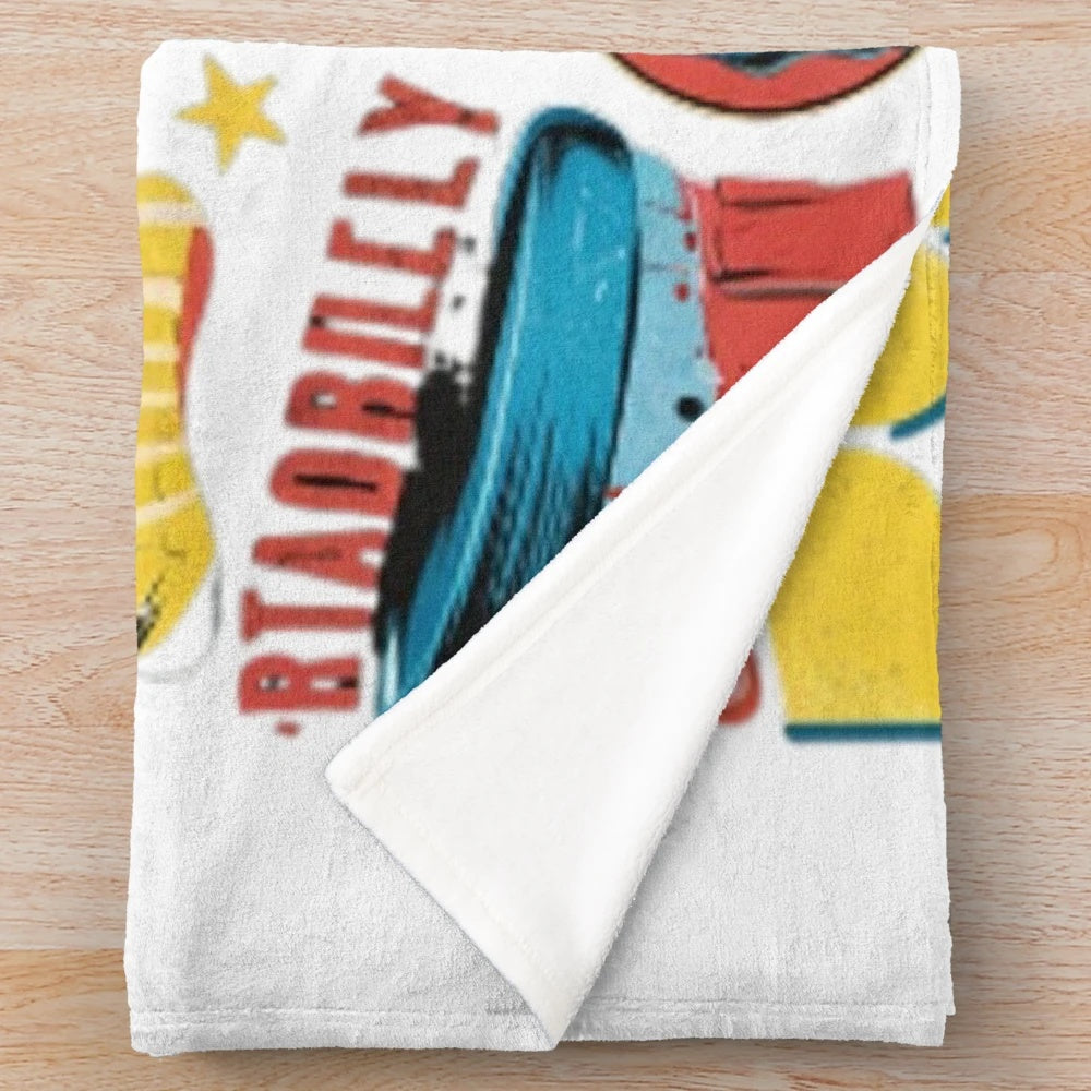 Retro pop culture plush blanket with iconic movie and TV inspired design