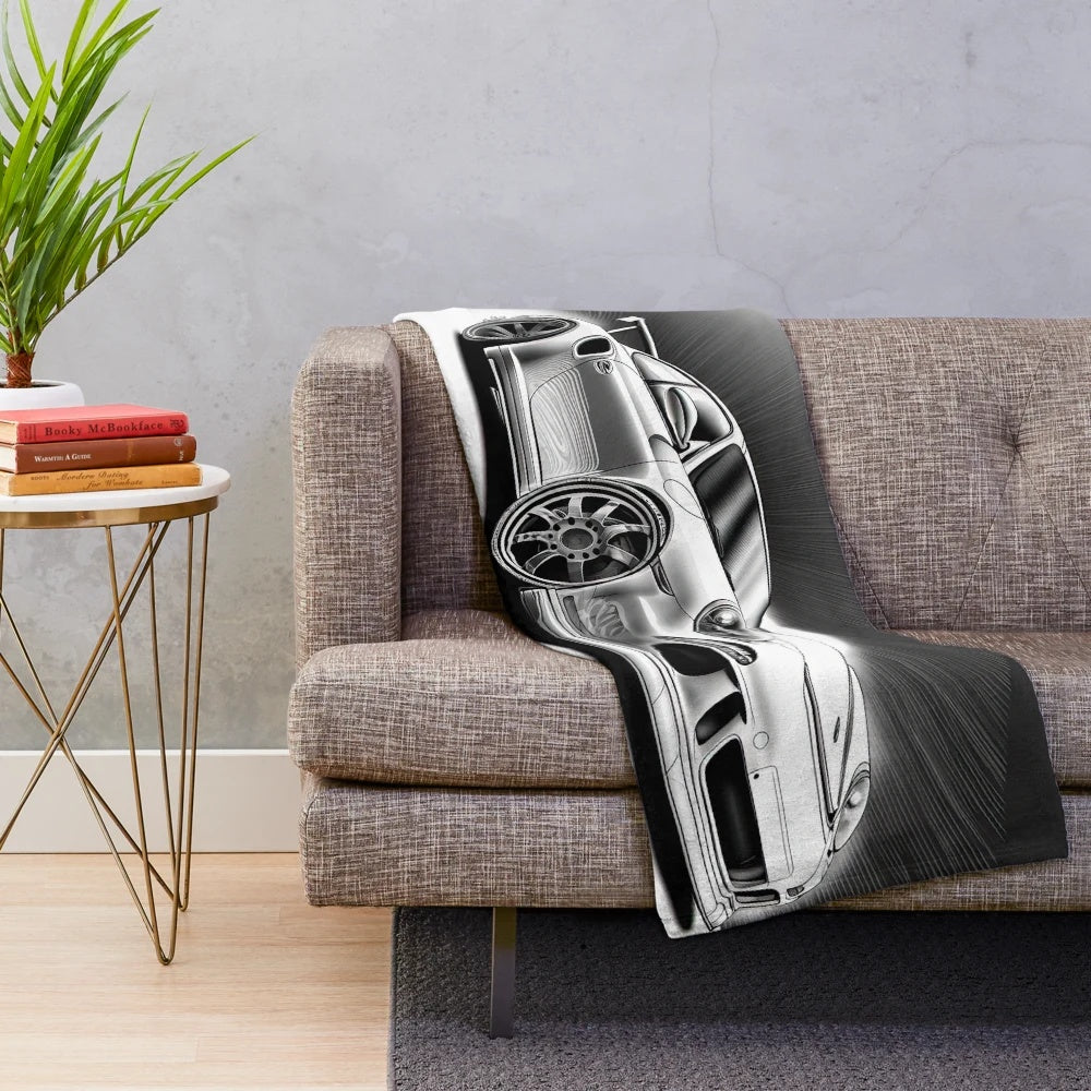 Retro Porsche 911 inspired plush blanket
