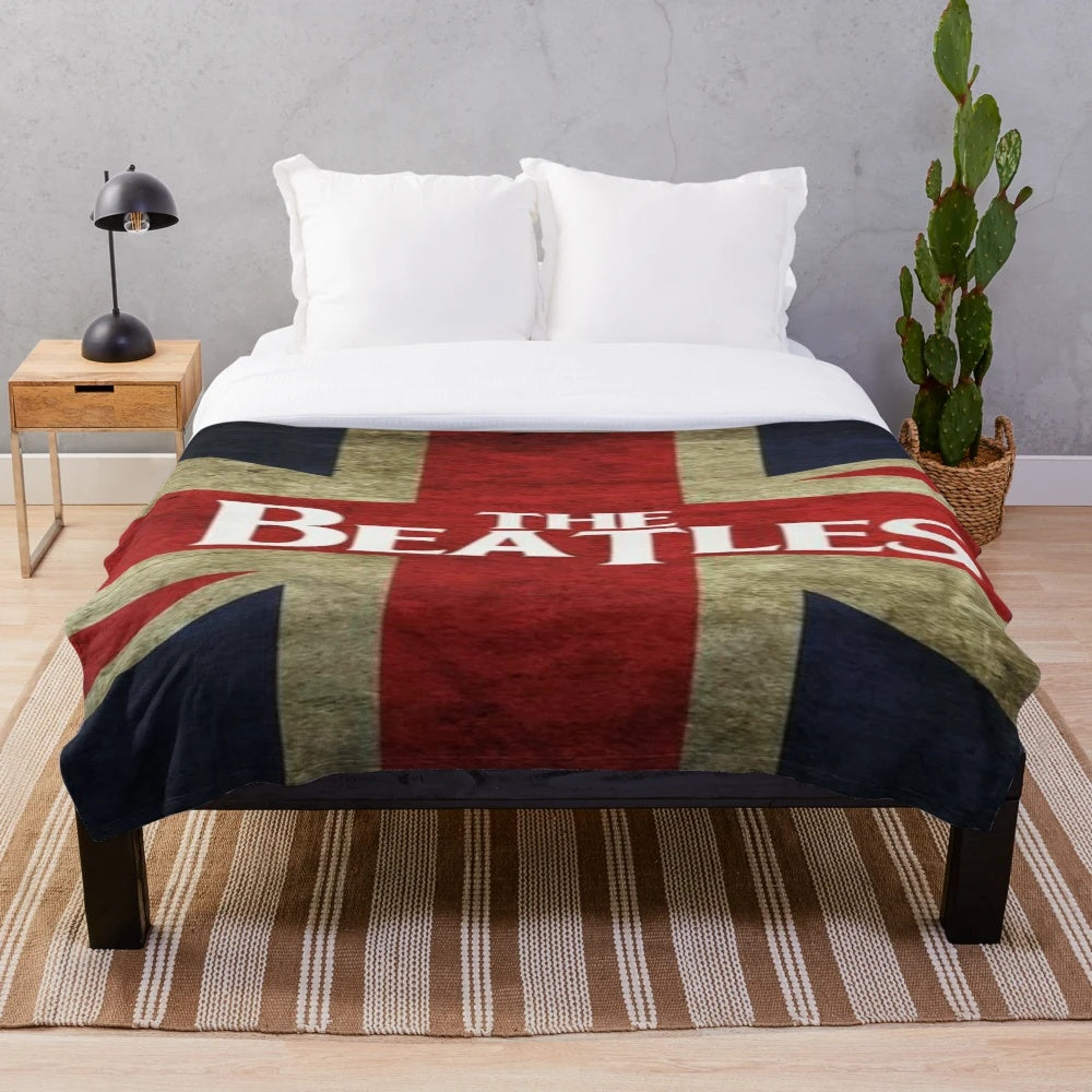 Retro England plush blanket with psychedelic music design