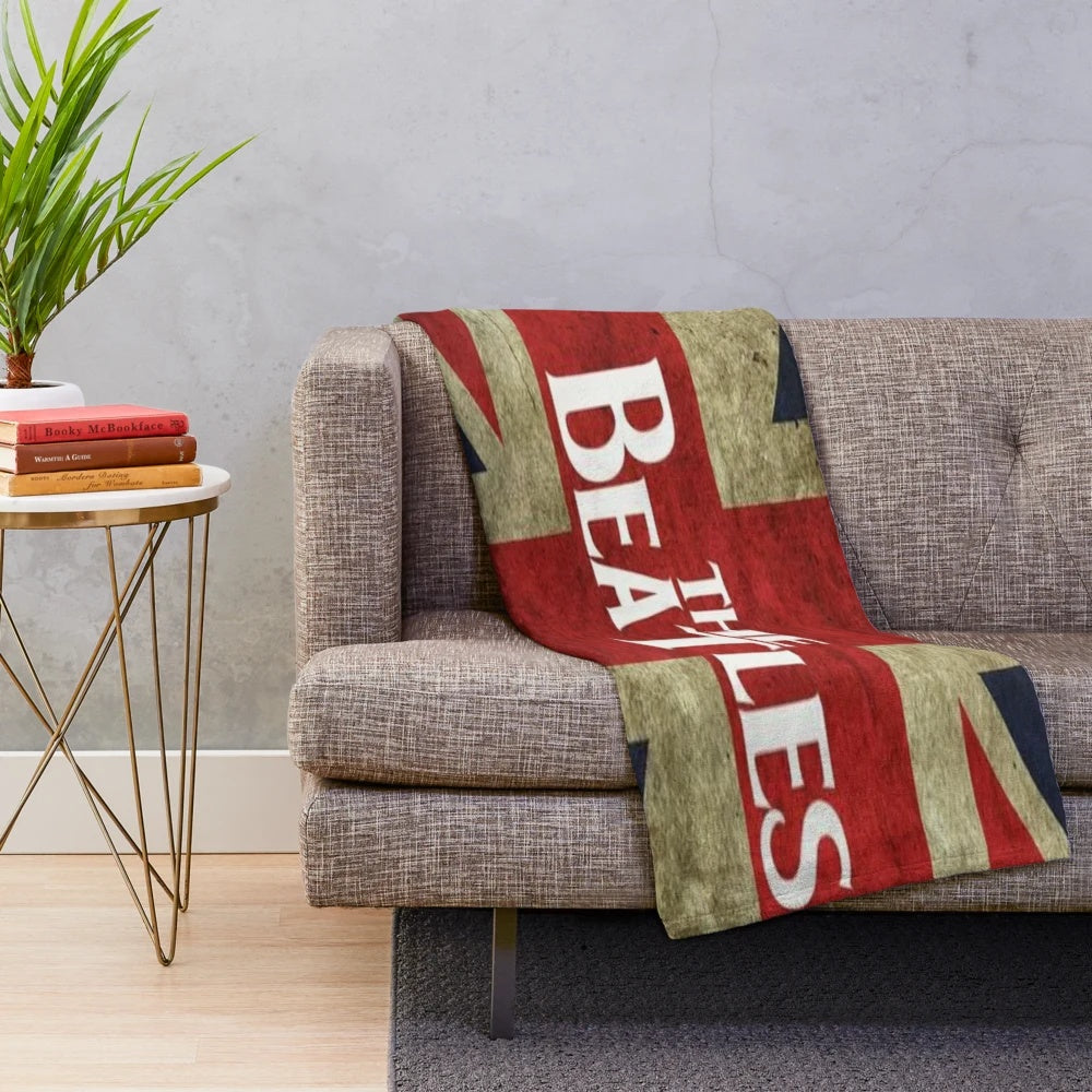 Retro England plush blanket with psychedelic music design
