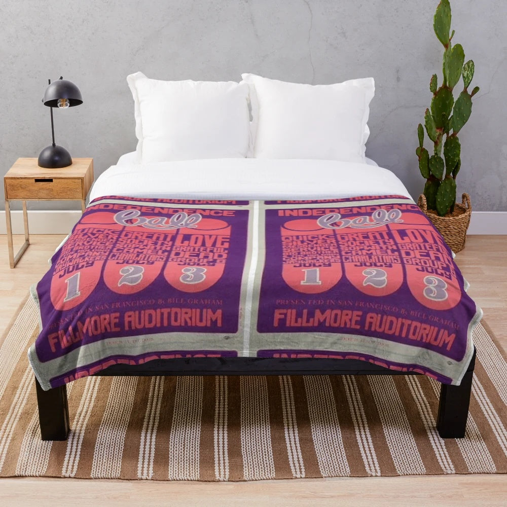 Retro psychedelic plush blanket featuring Quicksilver Messenger Service-inspired design