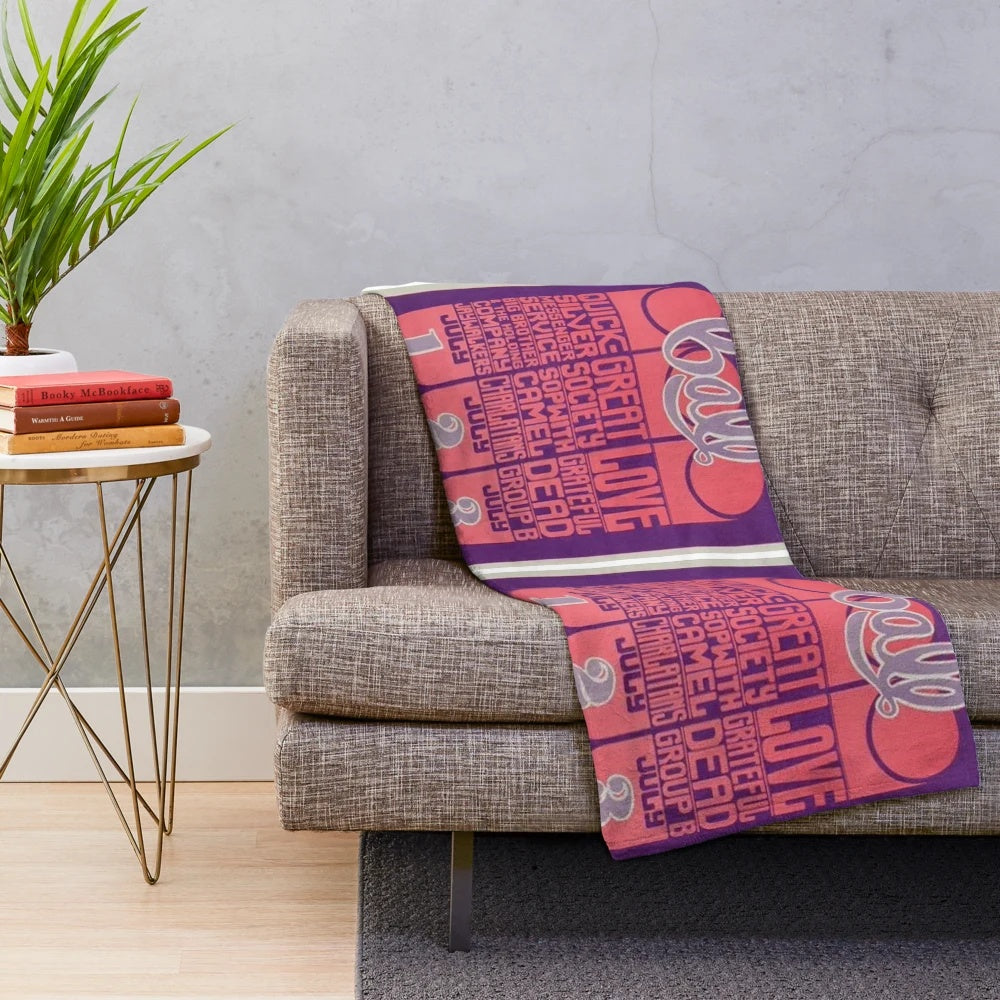 Retro psychedelic plush blanket featuring Quicksilver Messenger Service-inspired design