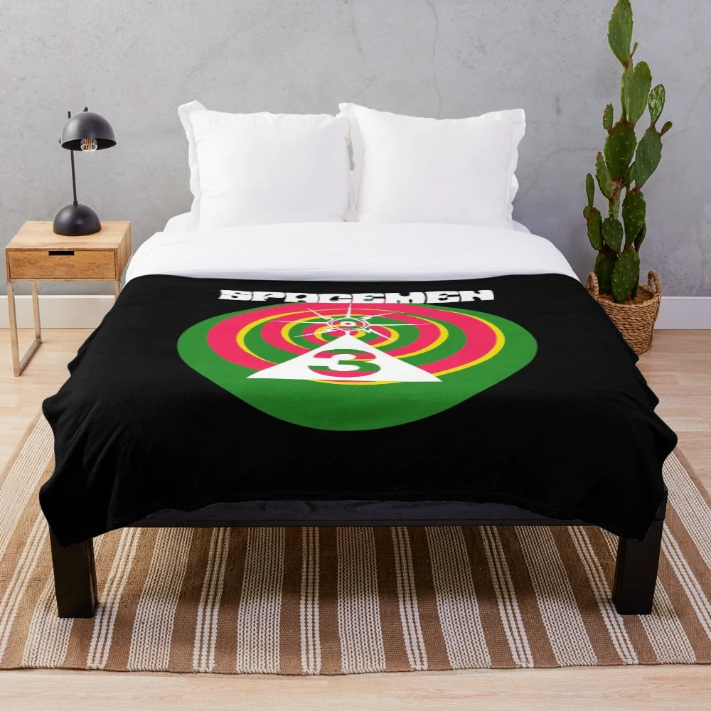 Retro psychedelic plush blanket with a minimalistic design inspired by the music of Spacemen 3 and the Britpop era