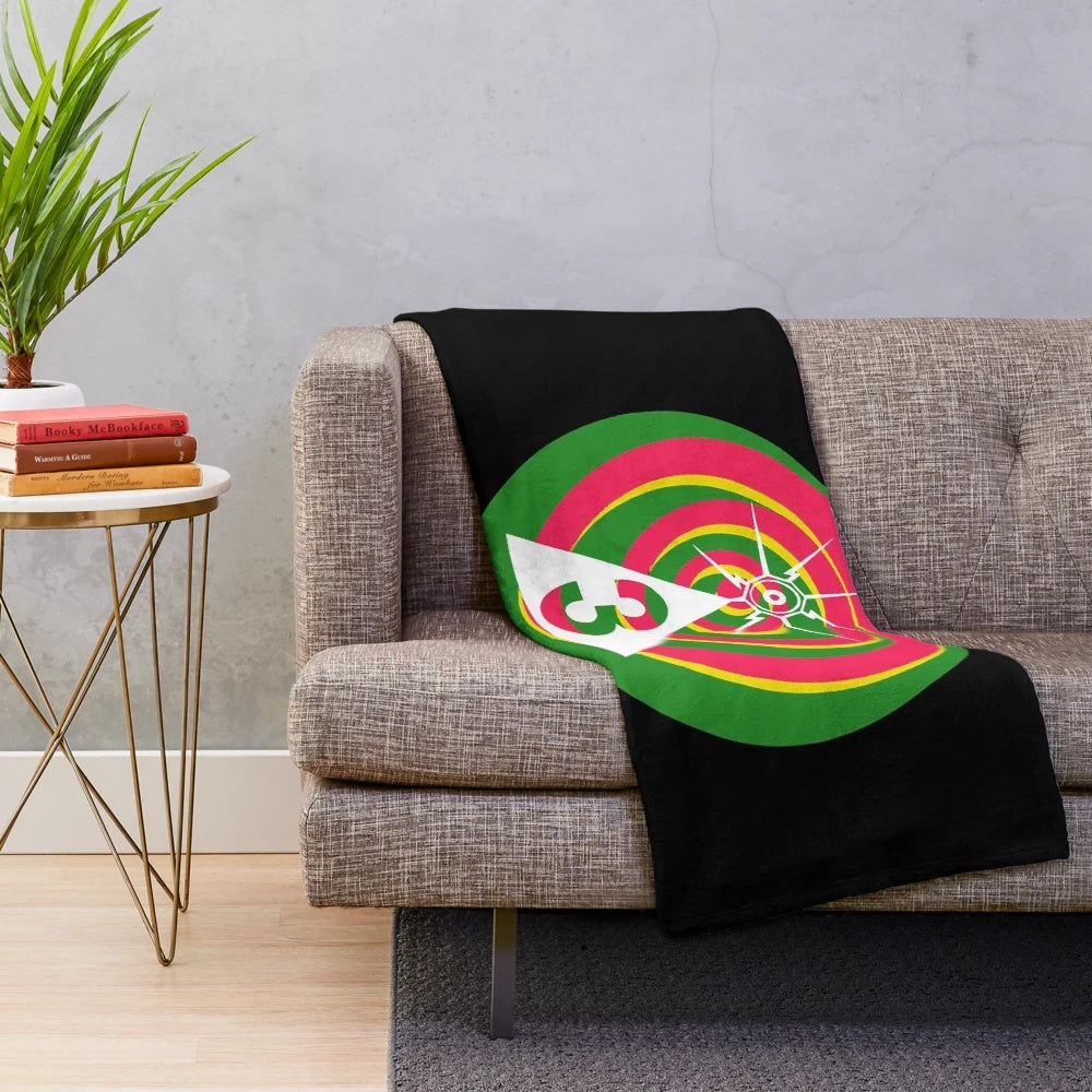 Retro psychedelic plush blanket with a minimalistic design inspired by the music of Spacemen 3 and the Britpop era