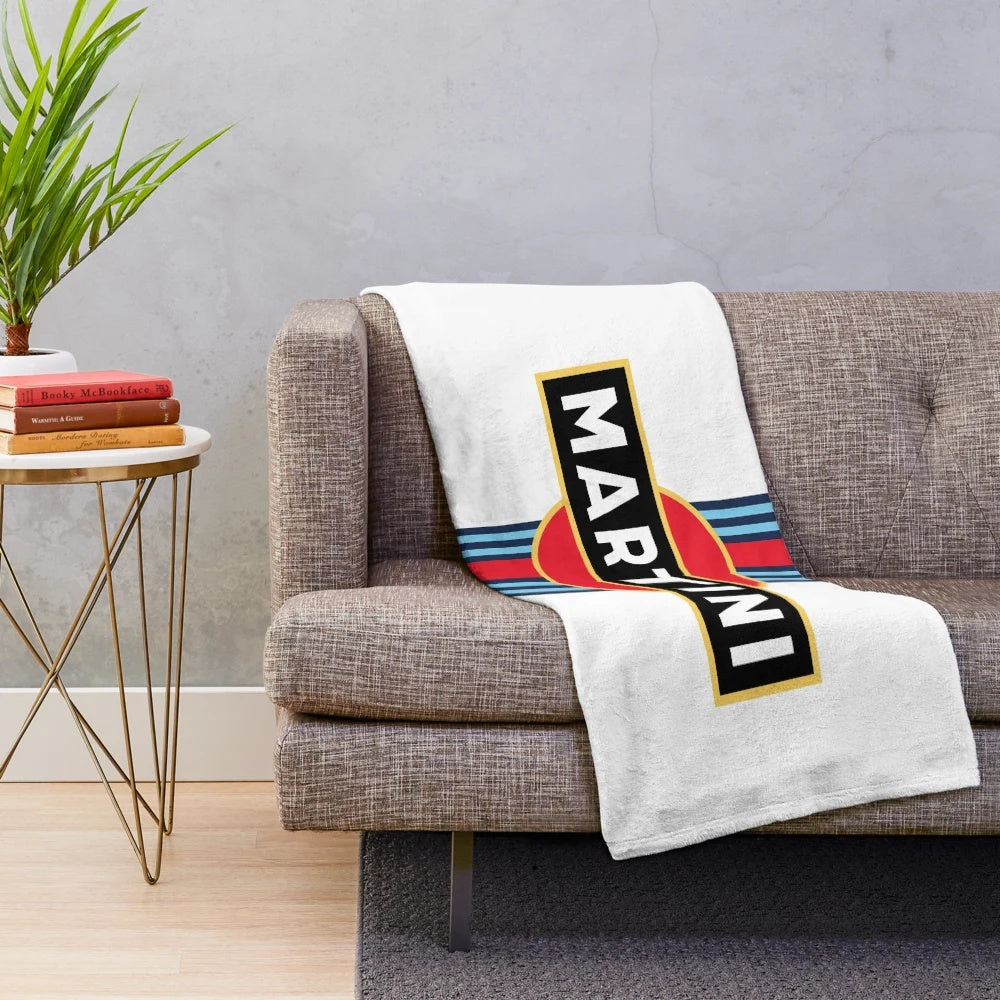 Retro racing stripe plush blanket with Martini-inspired design