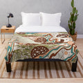 Retro rainbow palette dinosaur sci-fi art plush blanket