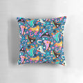 Vintage retro rainbow roller skates and stars on a soft decorative pillow