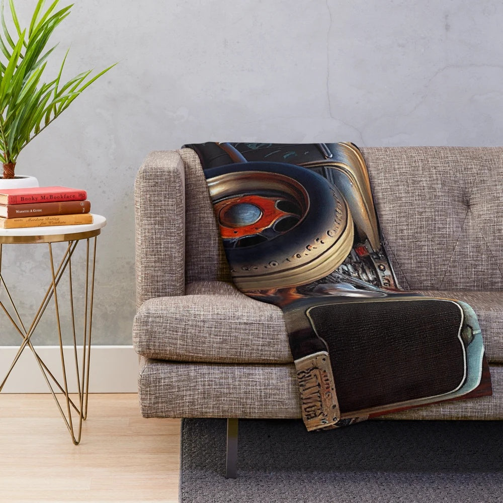 Rat rod plush blanket featuring classic hot rod design