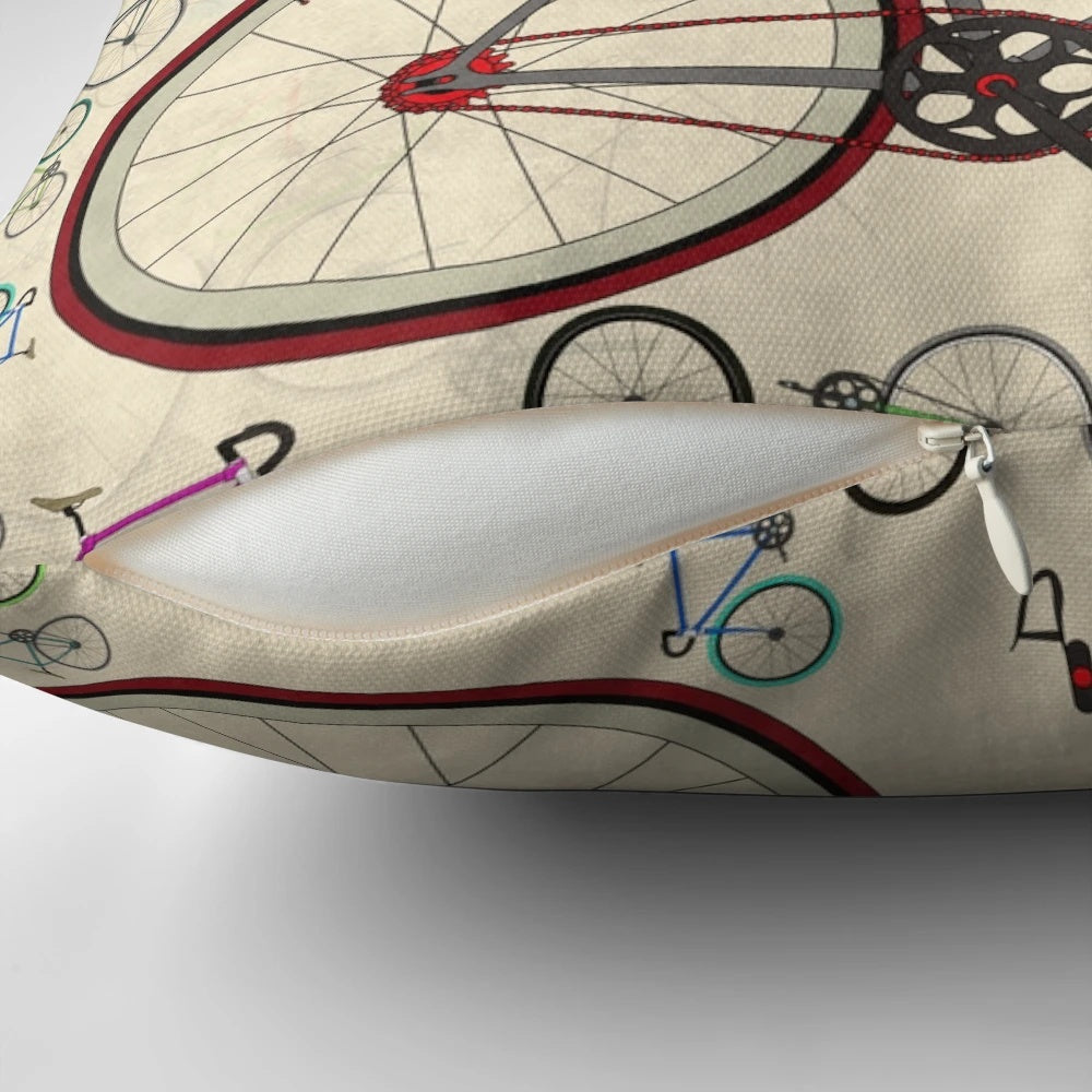 Vintage-style road bike throw pillow featuring a classic fixie bicycle design