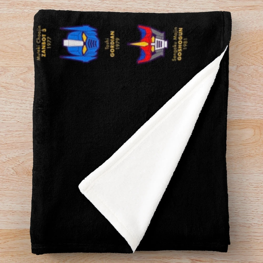 Retro robot plush blanket with 1970s anime-inspired design