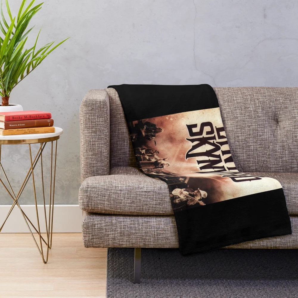 Retro rock band plush blanket featuring classic rock music imagery