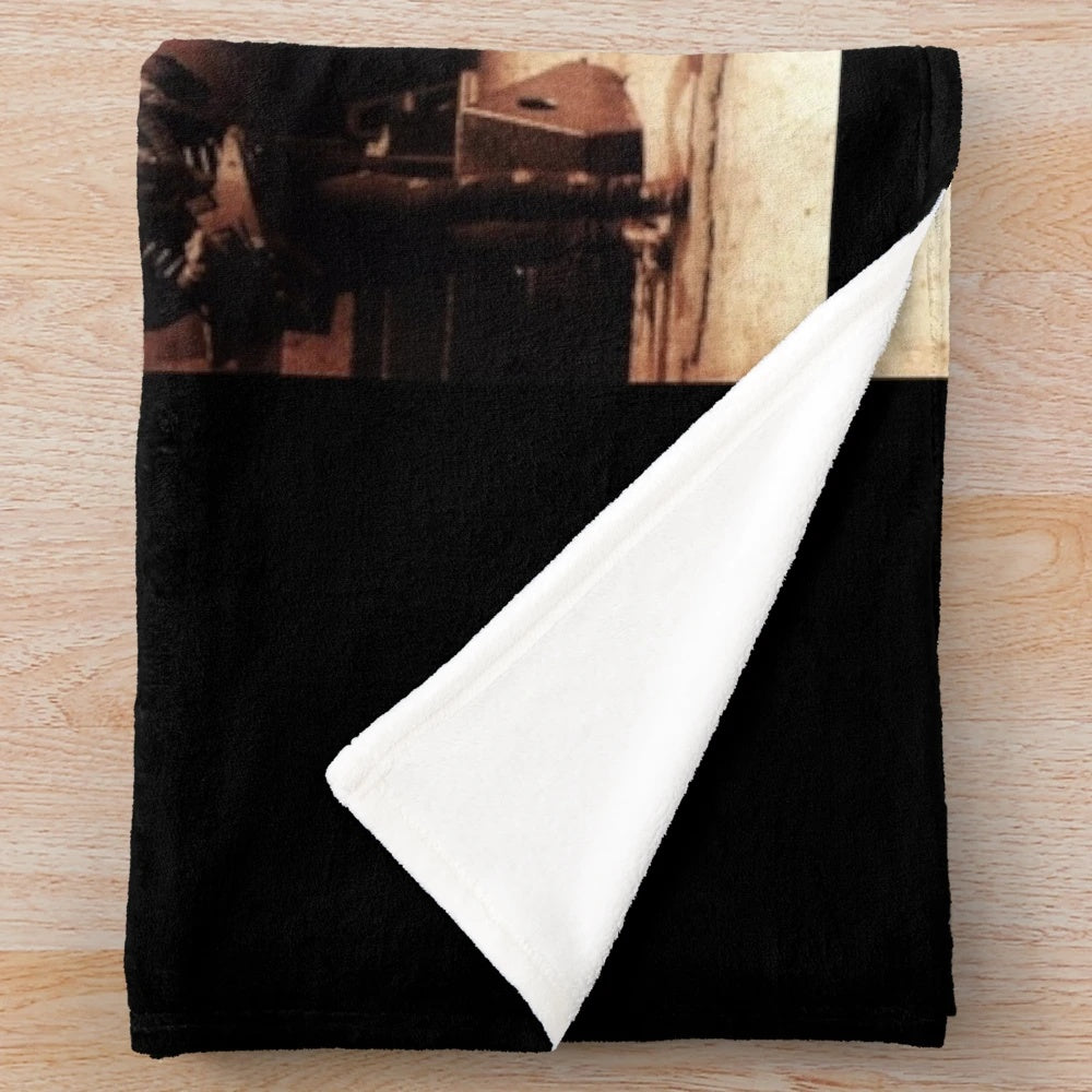 Retro rock band plush blanket featuring classic rock music imagery